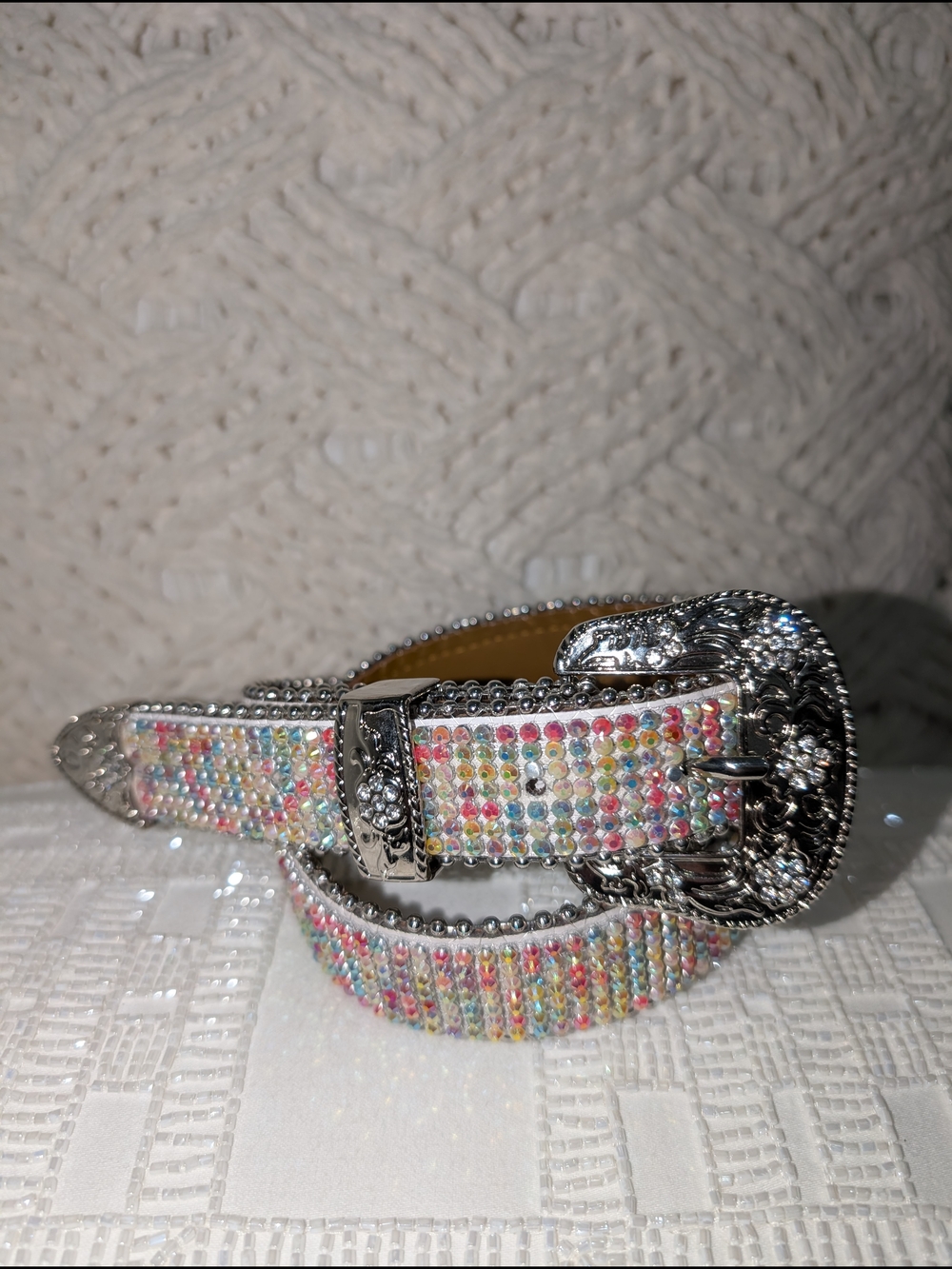 LG Multicolor Rhinestone Western-Style Girl's Belt - Picture 2 of 7